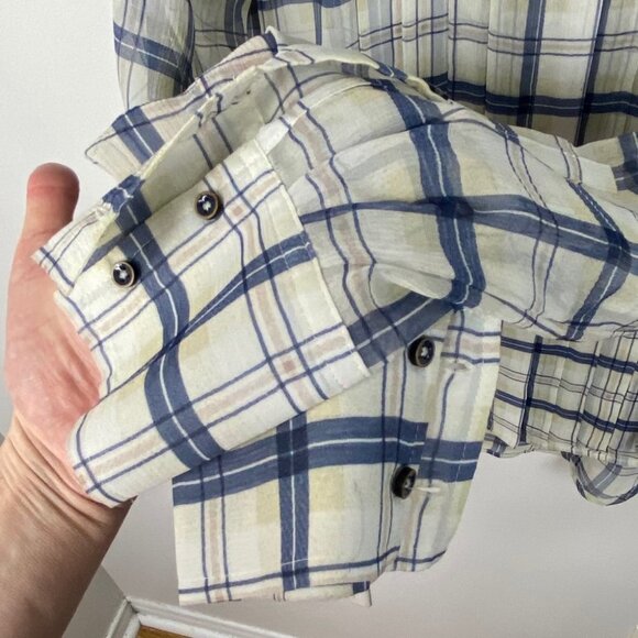 ATM 100% Silk Sheer Plaid Blue Lightweight Blouse PLL Anthony Thomas Melillo XS - Picture 6 of 13